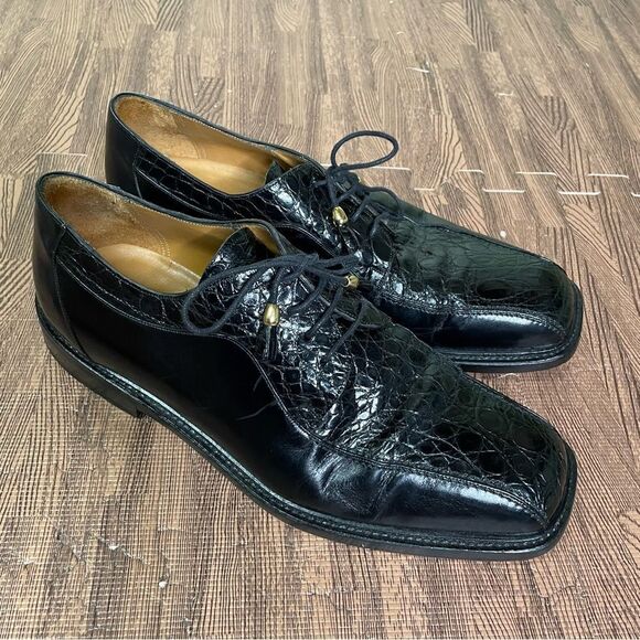 Mezlan Genuine Black‎ Crocodile Oxfords Men’s Size 10.5M - Picture 2 of 11